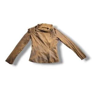 Zara Camel Brown Faux Suede Leather Zip Up Cowl Slouchy Jacket Size XS